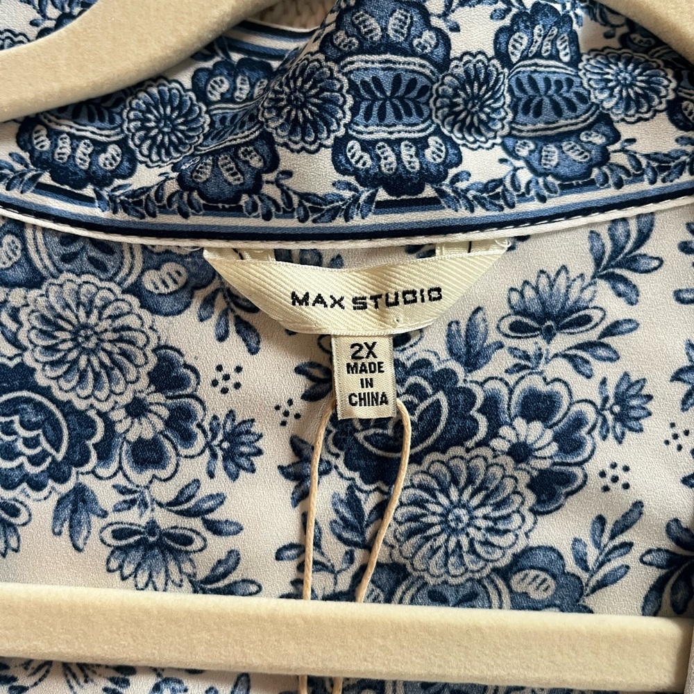 New! Max Studio Designer Blue & White Printed Kimono Cardigan size 2X - Picture 14 of 16